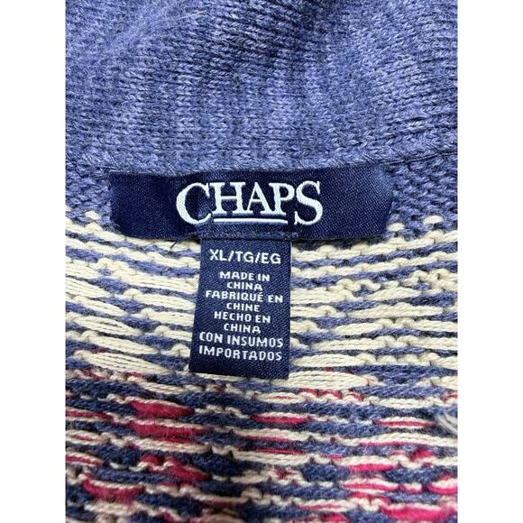 Chaps Women's XL Blue Fair Isle Open Front Cardigan Sweater Aztec Southwest - Picture 2 of 9
